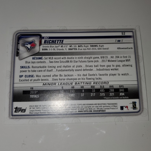 Bo Bichette rookie card base - Picture 3 of 3